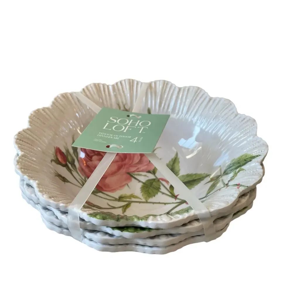 Soho Loft Spring Floral Melamine Bowls 7.5in Shabby Chic Set of 4 NEW